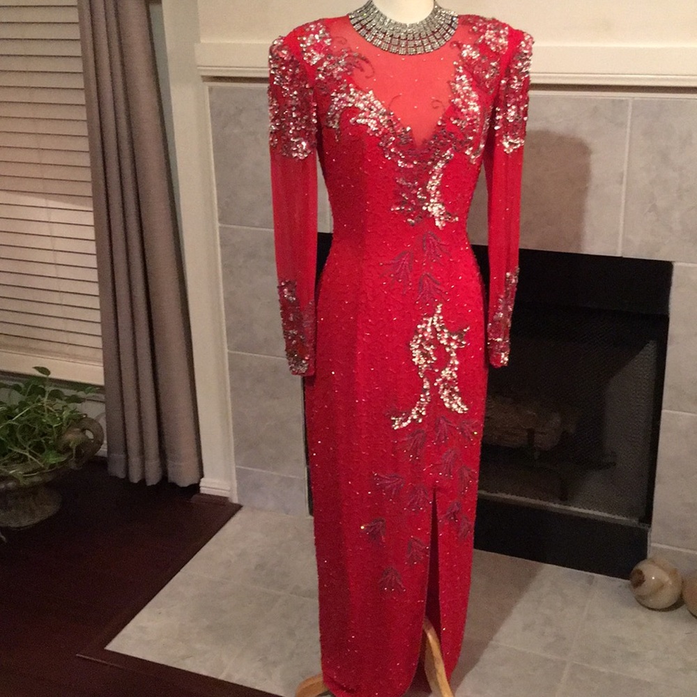 ❤️Vintage Sequin Red and Silver Evening Dress❤️🎁